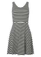 Dorothy Perkins Petite Black Striped Jersey Fit And Flare Dress
