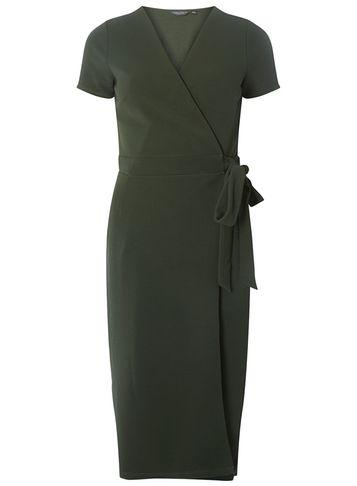 Dorothy Perkins *tall Khaki Crepe Wrap Dress