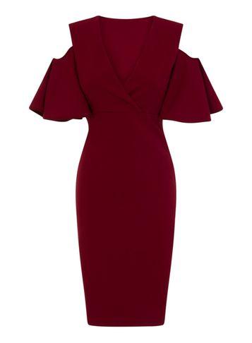 Dorothy Perkins *girls On Film Burgundy Cold Shoulder Bodycon Dress
