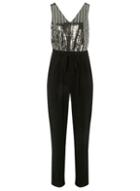 Dorothy Perkins Black And Silver Top V-neck Jumpsuit