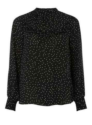 Dorothy Perkins Black Spotted Ruffle Long Sleeve Top