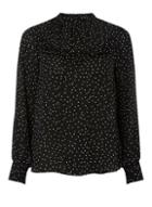 Dorothy Perkins Black Spotted Ruffle Long Sleeve Top