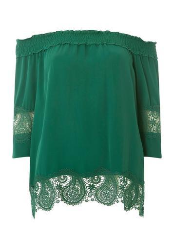 Dorothy Perkins Green Lace Insert Bardot Top