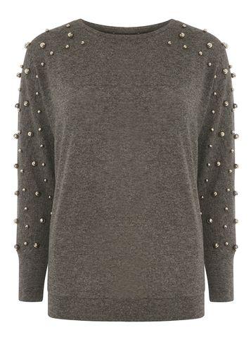 Dorothy Perkins Charcoal Metal Ball Sleeve Sweat Top