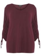 Dorothy Perkins Dp Curve Aubergine V-neck Ruched Sleeve Top