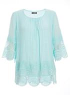 *quiz Aqua Cotton Lace Trim Top
