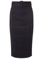 Dorothy Perkins Navy And Wine Check Belted Pencil Skirt