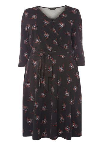 Dorothy Perkins Dp Curve Black Oriental Floral Wrap Dress