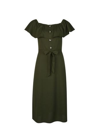 Dorothy Perkins *olive Button Through Bardot Dress