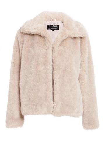 Dorothy Perkins *quiz Stone Short Faux Fur Collar Jacket