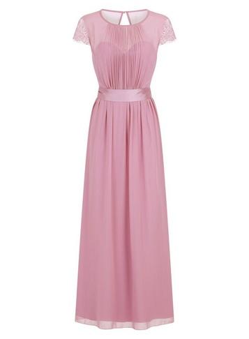 *little Mistress Dusky Rose Lace Chiffon Maxi Dress