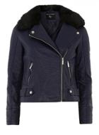 Dorothy Perkins Navy Faux Fur Bonded Biker Jacket