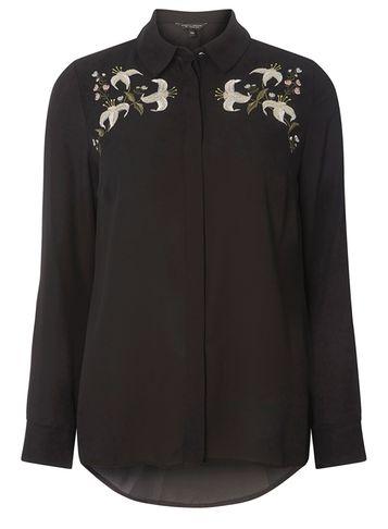 Dorothy Perkins Black Floral Embroidered Shirt