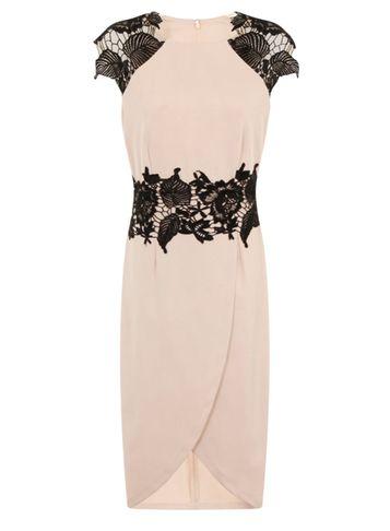 Dorothy Perkins *little Mistress Nude And Black Lace Midi Dress