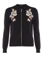 Dorothy Perkins Black Embroidered Front Knitted Bomber Jacket