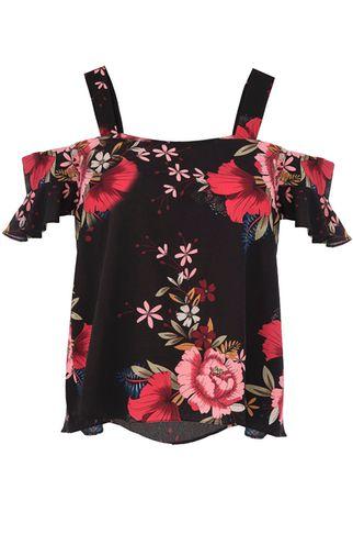 Dorothy Perkins *quiz Black Floral Print Cold Shoulder Top