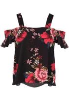 Dorothy Perkins *quiz Black Floral Print Cold Shoulder Top