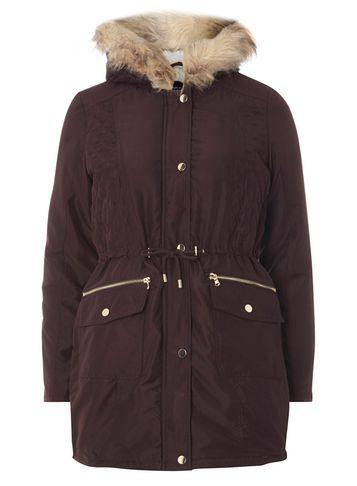 Dorothy Perkins Fig High Shine Trim Parka Coat