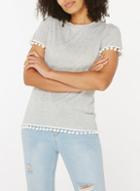 Dorothy Perkins Grey Pom Pom Trim T-shirt