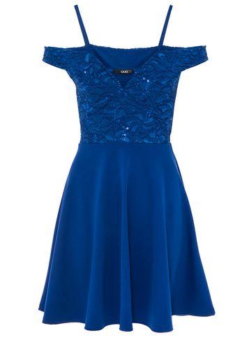 Dorothy Perkins *quiz Blue Sequin Embellished Skater Dress