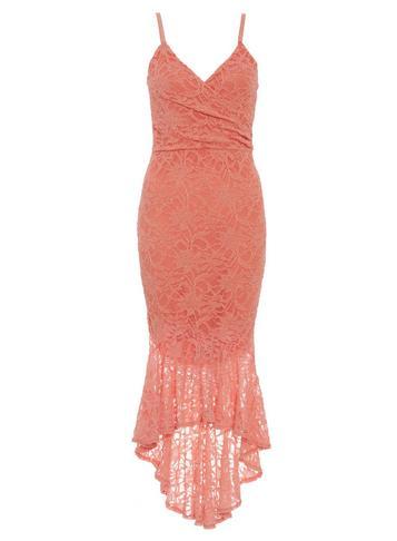 Dorothy Perkins *quiz Coral Glitter Lace Hem Bodycon Dress