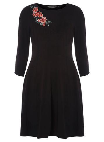 Dorothy Perkins Black Embroidered Skater Dress