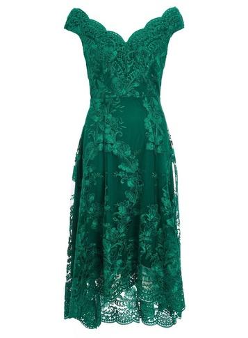 *quiz Green Bardot Dip Hem Skater Dress