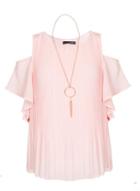 Dorothy Perkins *quiz Pink Pleated Chiffon Top