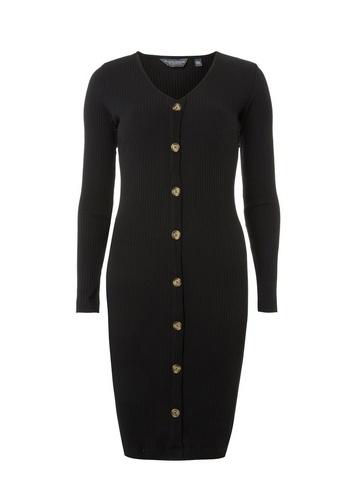 Dorothy Perkins *tall Black Rib Button Bodycon Dress