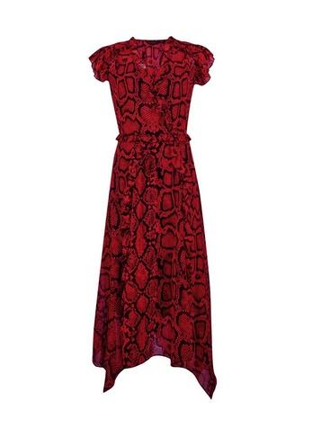 Dorothy Perkins Red Snake Chiffon Asymmetric Dress