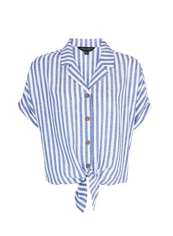 Dorothy Perkins Blue Striped Linen Blend Shirt