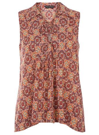 Dorothy Perkins Red Tile Print Tie Print Top