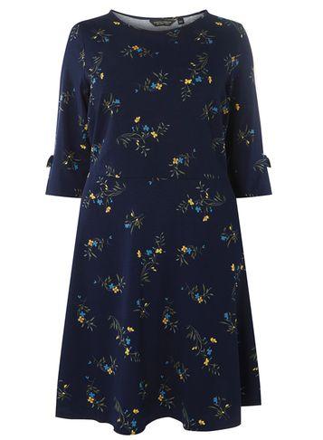 Dorothy Perkins Dp Curve Navy Bow Sleeve Fit And Flare Dress
