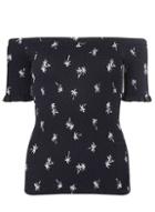 Dorothy Perkins Navy Palm Print Shirred Bardot Top