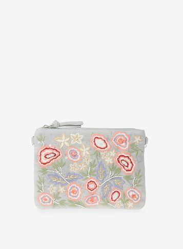 Dorothy Perkins Grey Floral Embroidered Clutch Bag