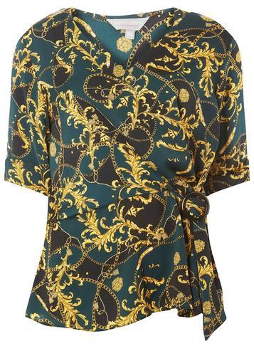 Dorothy Perkins Green Chain Floral Print Wrap Top