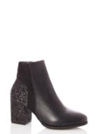 *quiz Black Glitter Block Heel Boots