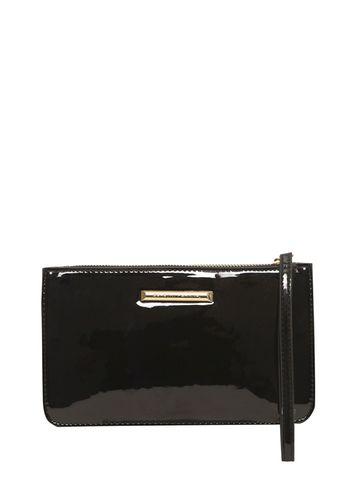 Dorothy Perkins Black Patent Zip Top Wristlet Clutch Bag