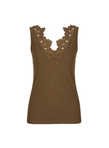 Dorothy Perkins Khaki V-neck Lace Trim Vest