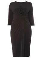 Dorothy Perkins *dp Curve Black 3/4 Sleeve Knot Front Dress