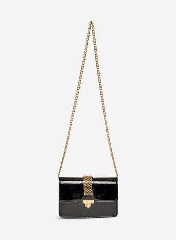 Dorothy Perkins Black Patent Mini Cross Body Bag