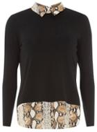 Dorothy Perkins Petite Black Cut And Sew Snake Print Top