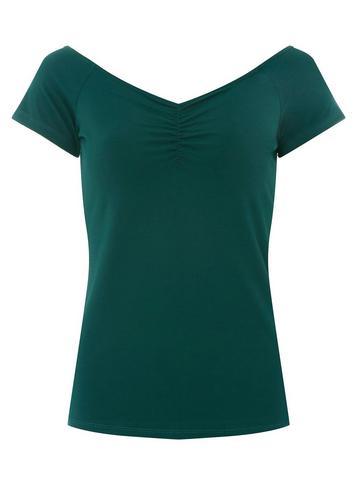 Dorothy Perkins Green Ruched Front Bardot Top