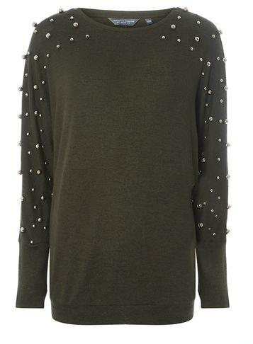 Dorothy Perkins *tall Khaki Brushed Metal Ball Sleeve Jumper