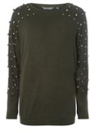 Dorothy Perkins *tall Khaki Brushed Metal Ball Sleeve Jumper