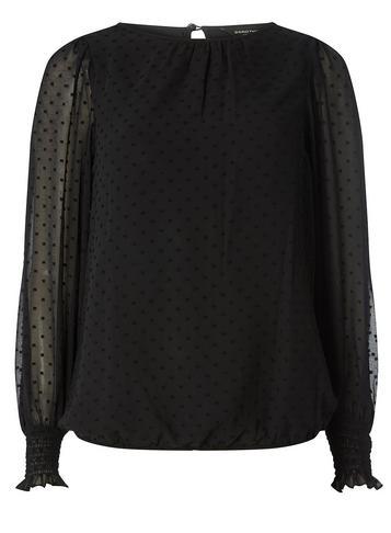 Dorothy Perkins Black Dobby Gathered Hem Blouse