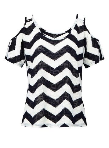 *izabel London Navy Chevron Print Cold Shoulder Top