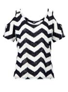 *izabel London Navy Chevron Print Cold Shoulder Top