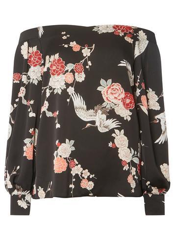 Dorothy Perkins *tall Black Floral Print Sweetheart Top