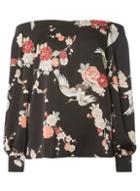 Dorothy Perkins *tall Black Floral Print Sweetheart Top